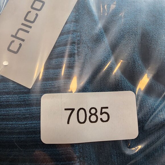 Womens Blue Chicos Open Front Cardigan Sweater Ribbed Trim Cotton Blend Size 1 - Picture 9 of 9